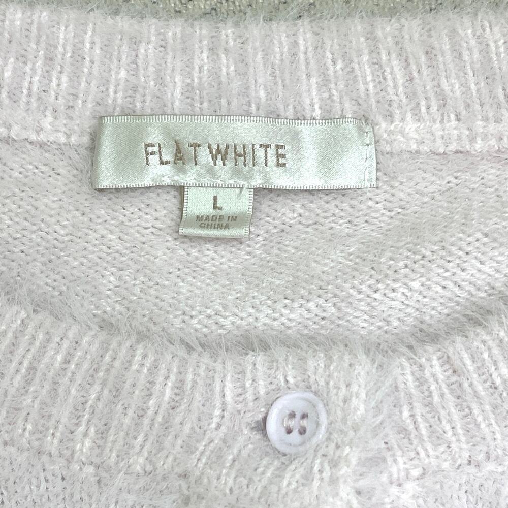 Anthropologie Flat White Eyelash Fuzzy Button Cardigan Sweater Cream Size Large - Picture 5 of 13